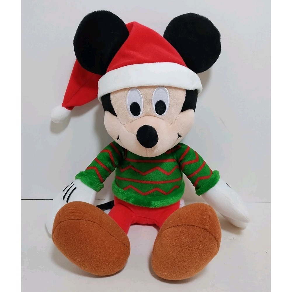 Kohls Cares Mickey Mouse Santa Plush Stuffed 13 Inch Green & Red Stripe Sweater
